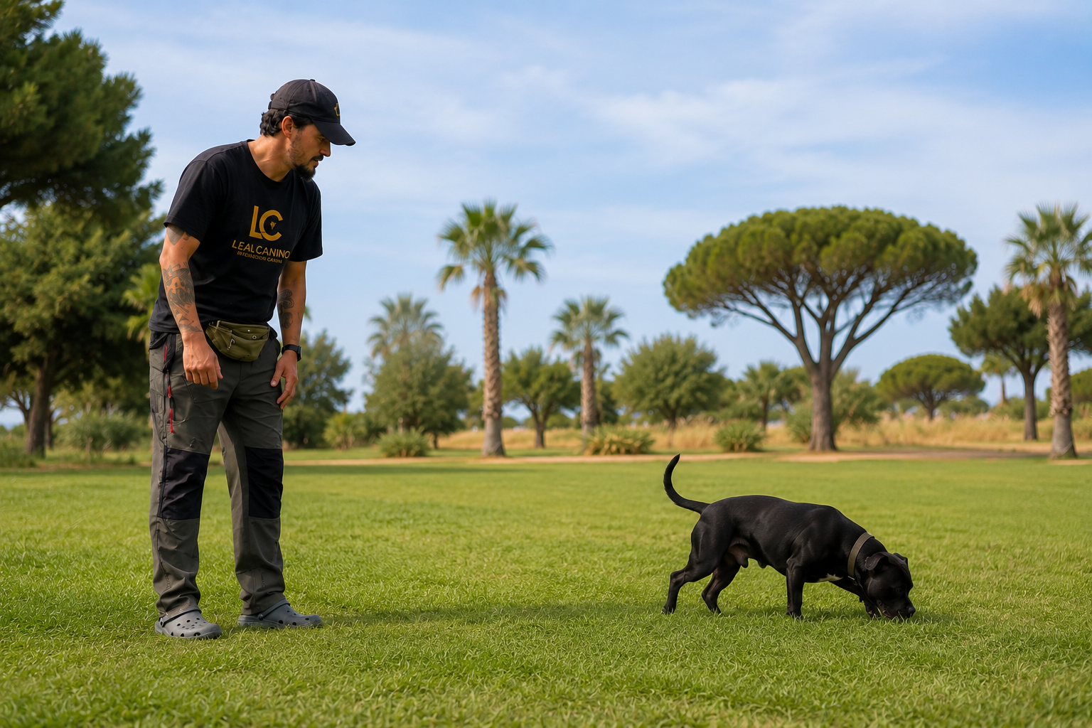 Miguel Leal observa el comportamiento de un perro durante una sesión de adiestramiento con la Metodología de Integración Canina en Almería.